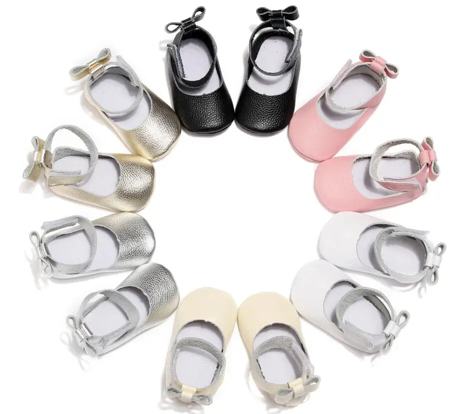 

New solid Genuine Leather Baby boys girls mary jane ballet Shoes bow first walkers soft sole toddler moccasins High quality