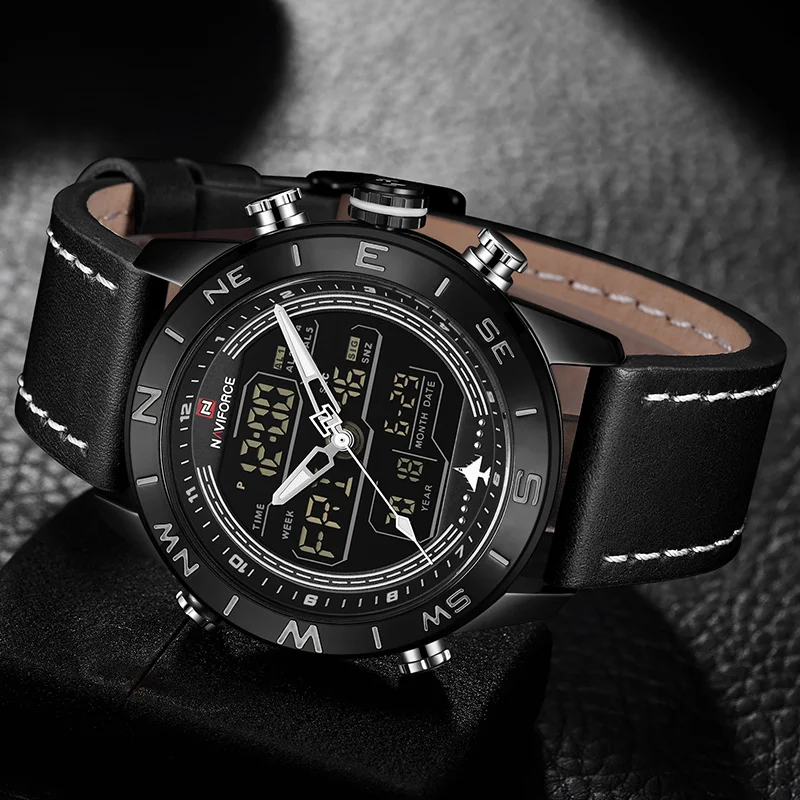 Новинка NAVIFORCE Wtach Мужские кварцевые наручные часы с кожаным ремешком мужские