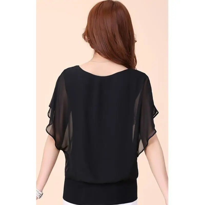 Летняя женская шифоновая блузка с коротким рукавом красные женские офисные