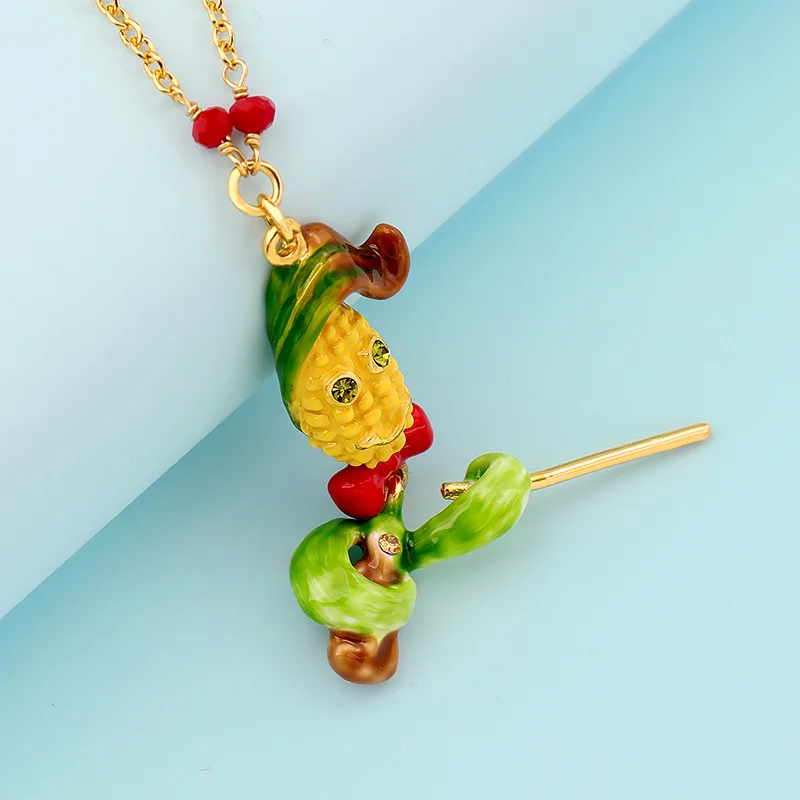 Juicy Grape New Personality Hand-painted Enamel Corn Violin Necklace Women Copper Plated Gilded Collarbone Chain | Украшения и