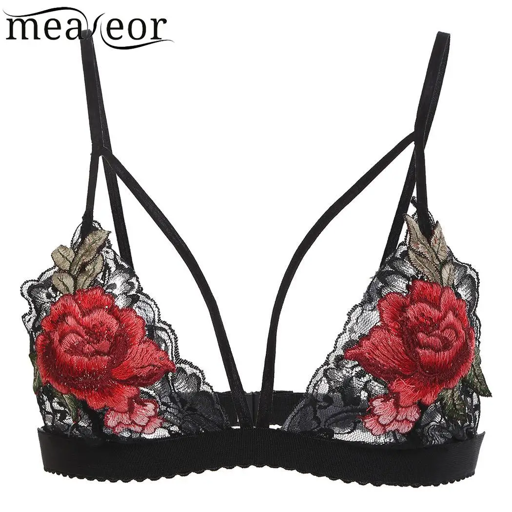 Кружевной отделкой роза Вышивка Scalloped Bralette|Топы без бретелек| |