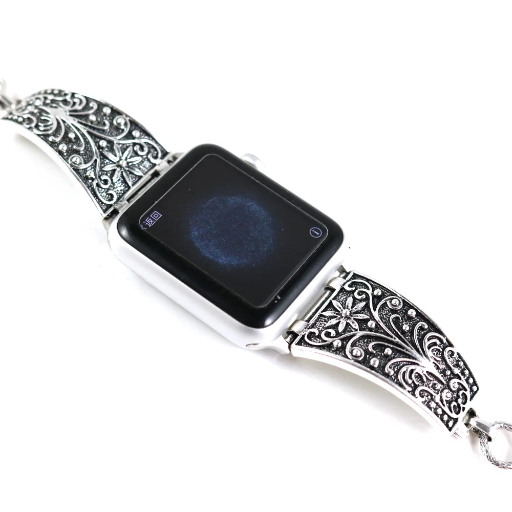 Винтаж резные ремешки для Apple Watch 38/40/42/44 мм Нержавеющая сталь запястье браслет ремешок для iWatch серии 4/3/2/1