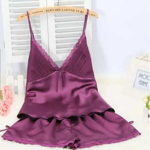 purple XXL, XXXL,, летняя сексуальная женская пижама, шелковые пижамы, комплекты, одежда для сна для девочек, женская пижама с коротким рукавом размера плюс, домашняя одежда E0234 - Цвет: purple