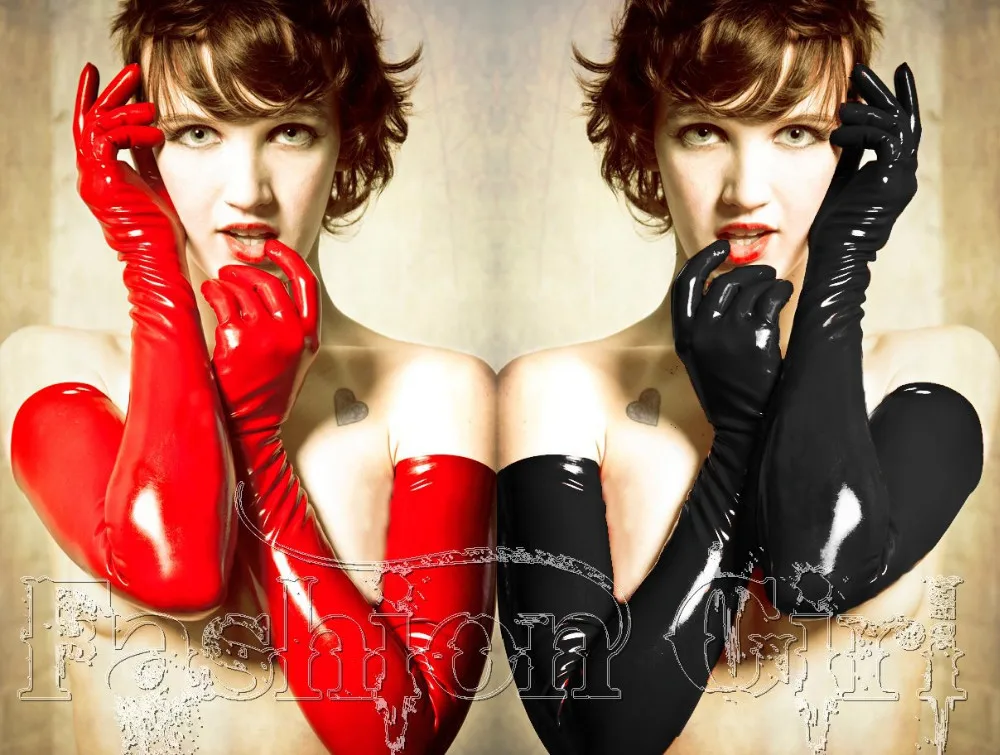 Сексуальные женские длинные перчатки из ПВХ с пятью пальцами для влажного образа