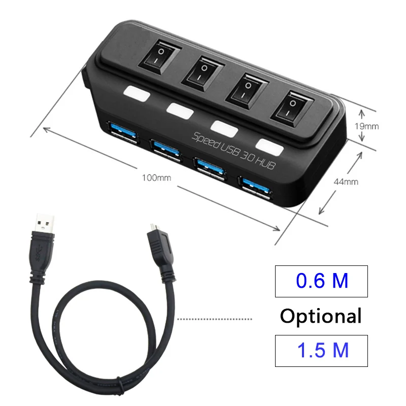 5 Гбит/с USB 3 0 концентратор 4 порта Переключатель светодиодный адаптер сплиттер с