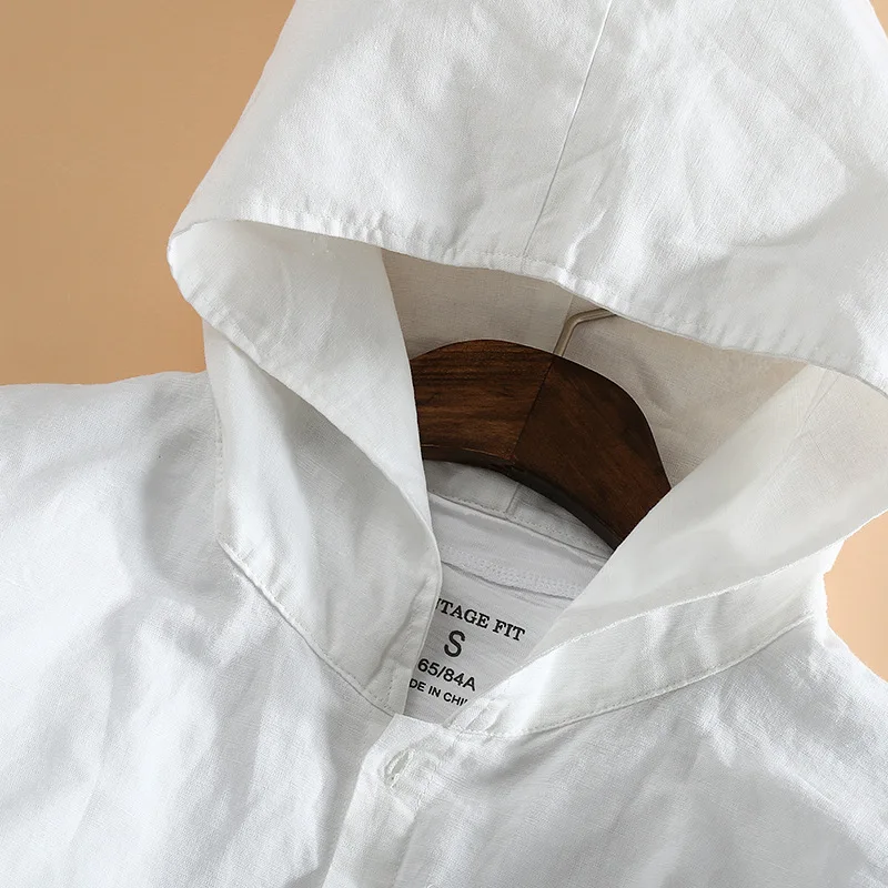 Мужская Тонкая льняная куртка Повседневная дышащая с капюшоном рубашка из