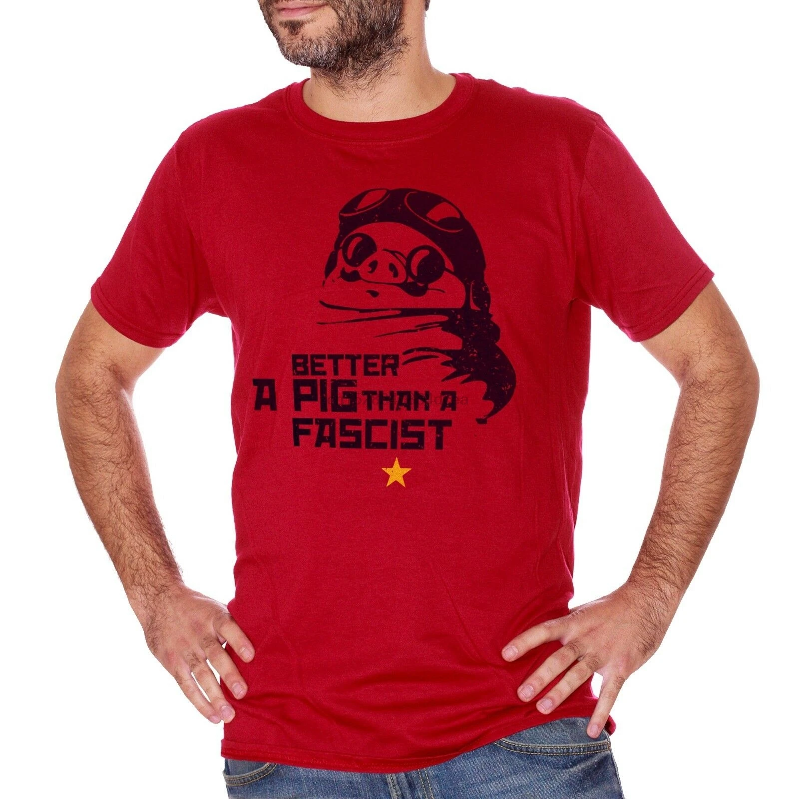 Футболка Porco красный Miyazaki Antifa Salvini Di Maio мультфильм аниме Новая мода для мужчин