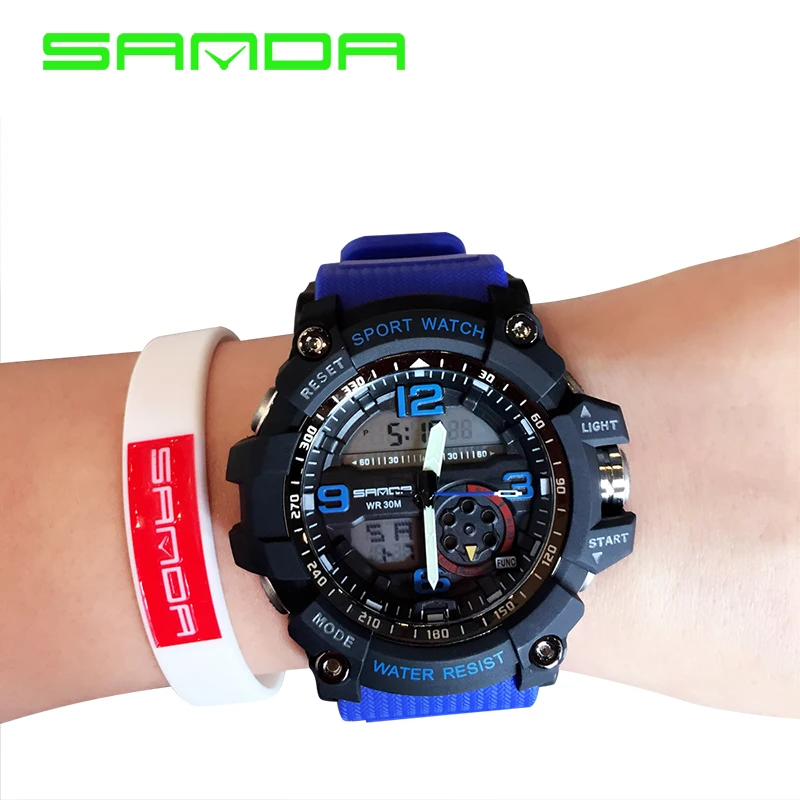 2017 Мужские кварцевые цифровые часы мужские спортивные Sanda S Shock Relojes светодиодный