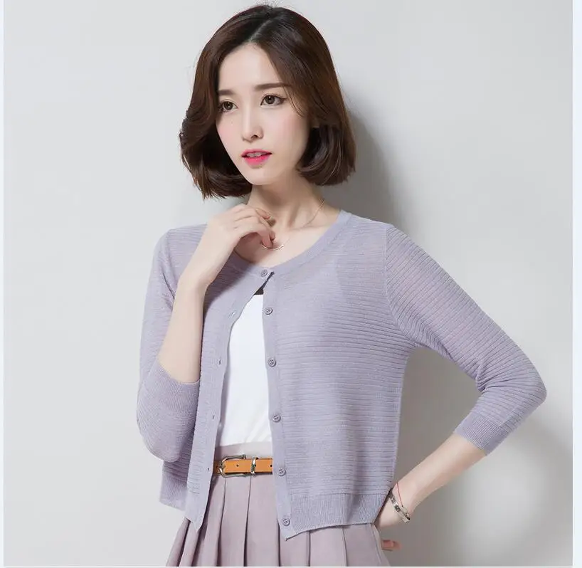 Женское льняное трикотажное пальто повседневный тонкий ажурный кардиган в