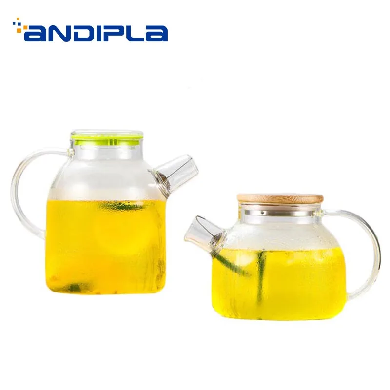 

1000/1600ml Brief Teapot Heat Resistant Clear Glass Drinkware Lemon Fruit Juice Coffee Pot Home Cold Water Kettle Can Be Boiled
