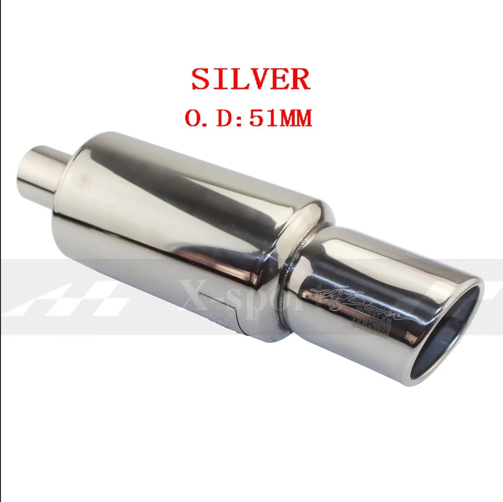 silver O.D 51MM Автомобильная выхлопная система выхлопной трубы глушитель наконечник универсальный из нержавеющей стали OD 51 мм 57 мм 63 мм выход 89 мм глушитель выхлопной трубы - Цвет: silver O.D 51MM