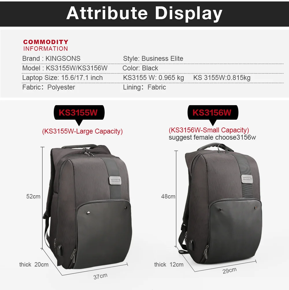 Kingsons рюкзаки для ноутбука мужские Mochila мужской рюкзак дорожная Противоугонная мужская сумка