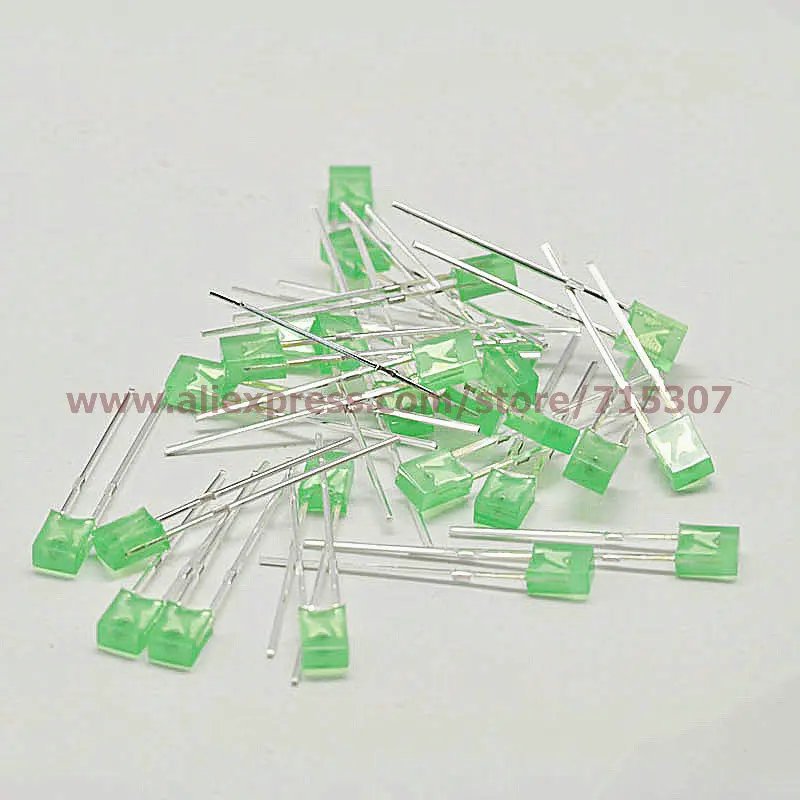 PHISCALE 50 шт. 3*2*4 / 3x2x4 мм Прямоугольный нефритовый зеленый светодиод с плоской