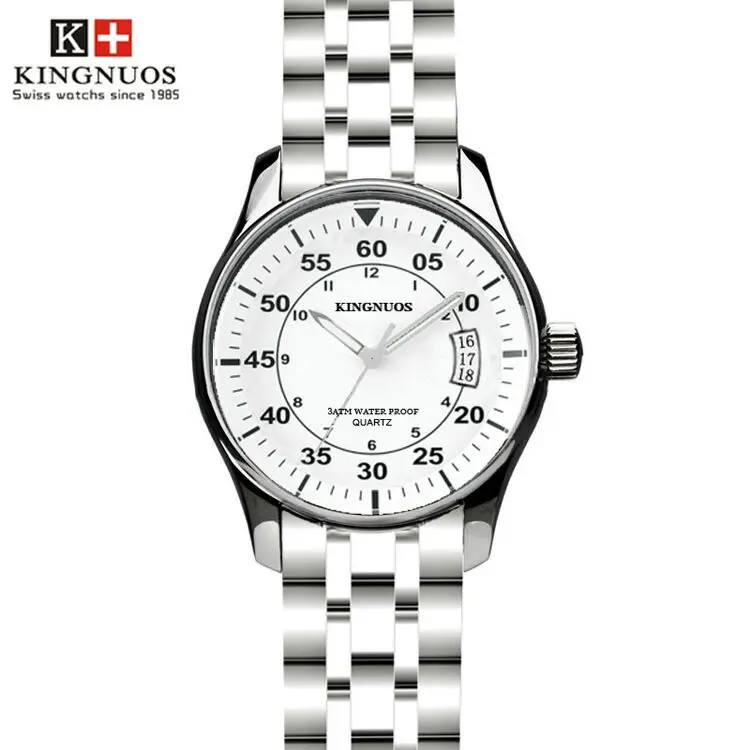 Часы KINGNUOS Мужские кварцевые простые водонепроницаемые с календарем и стальным