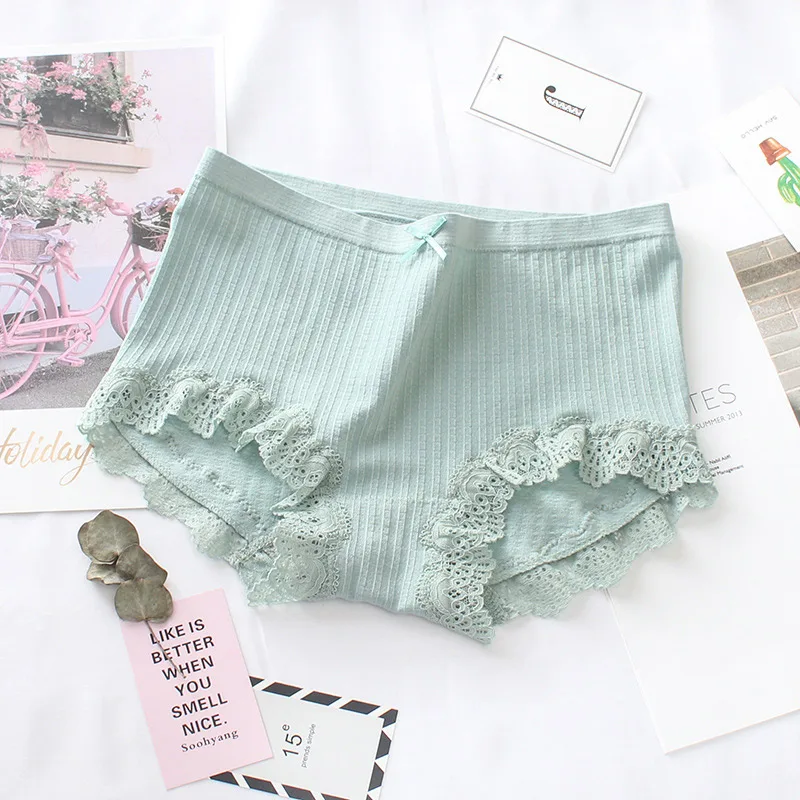 green SP& CITY, с высокой талией, мягкое модальное кружевное нижнее белье для женщин, модные бесшовные трусики, физиологические женские трусы из хлопка, нижнее белье - Цвет: green