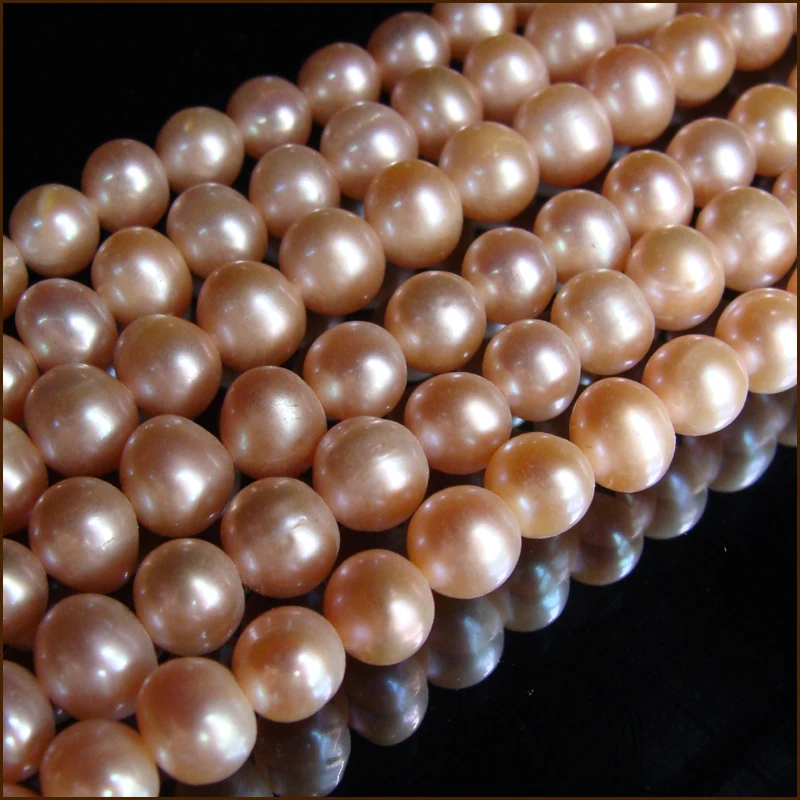 Оптовая продажа AA + 7 ~ 8 мм рядом круглый натуральный Золотой Розовый Пресноводный