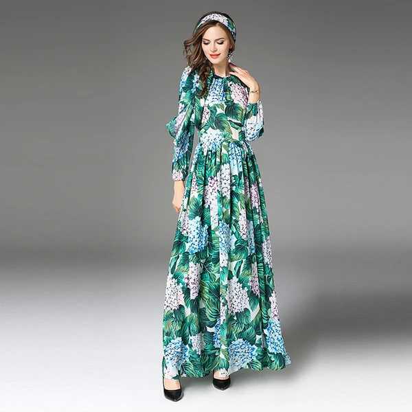 Винтажные богемные Длинные платья 2019 Подиум высокое качество печати Гортензия