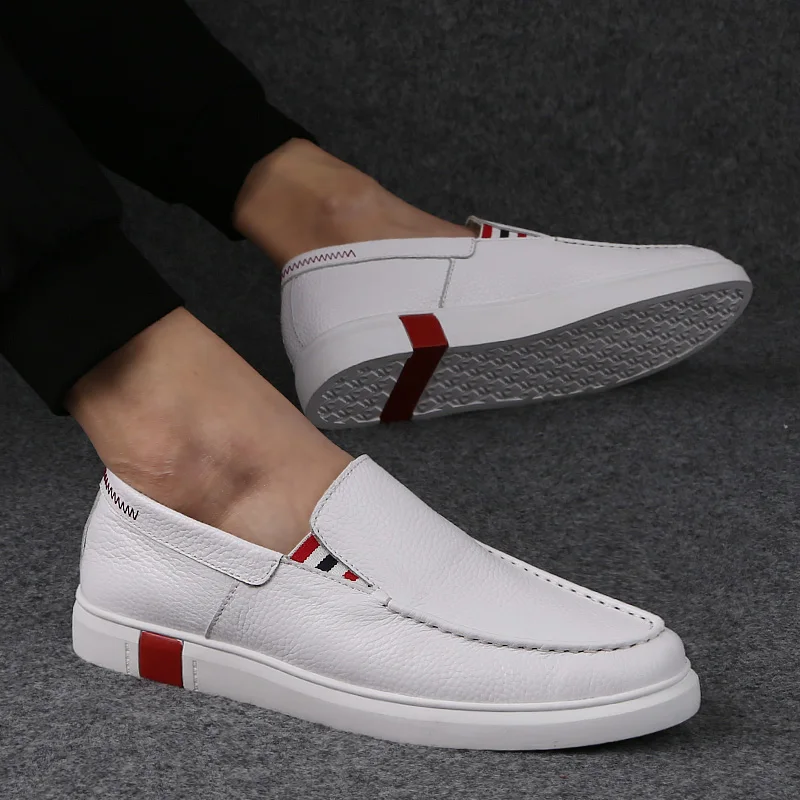 Новинка маленькие белые туфли из натуральной кожи мужские кроссовки слипоны