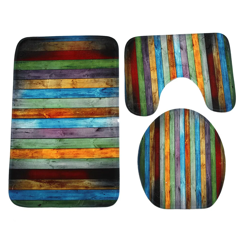 3 шт. Нескользящие коврики для ванной с рисунком под дерево набор туалетных