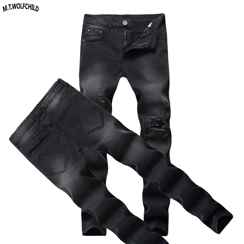 2018 Europe and America men's Distressed hole jeans casual mens straight denim pants fashion slim Masculino trousers | Мужская