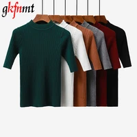 gkfnmt 2018 new knitted slim pullover women turtleneck knitted sweater shirt female all match basic half sleeve tops clothing