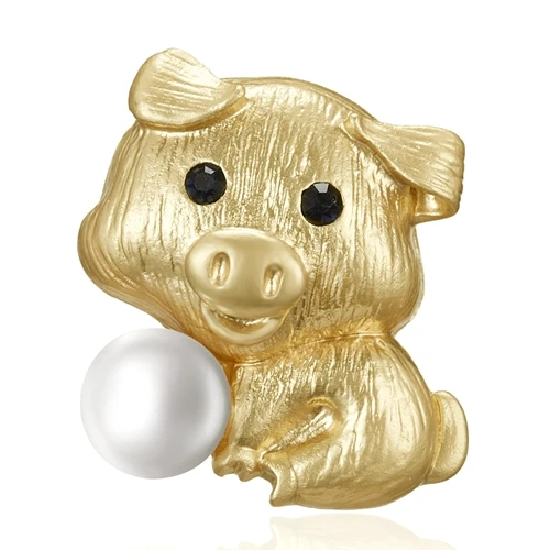 Pig Rinhoo китайский талисман 12 брошь в виде животных мышь Бык Тигр кролик дракон змея лошадь овца обезьяна, курица собака свинья броши золотые булавки - Окраска металла: Pig