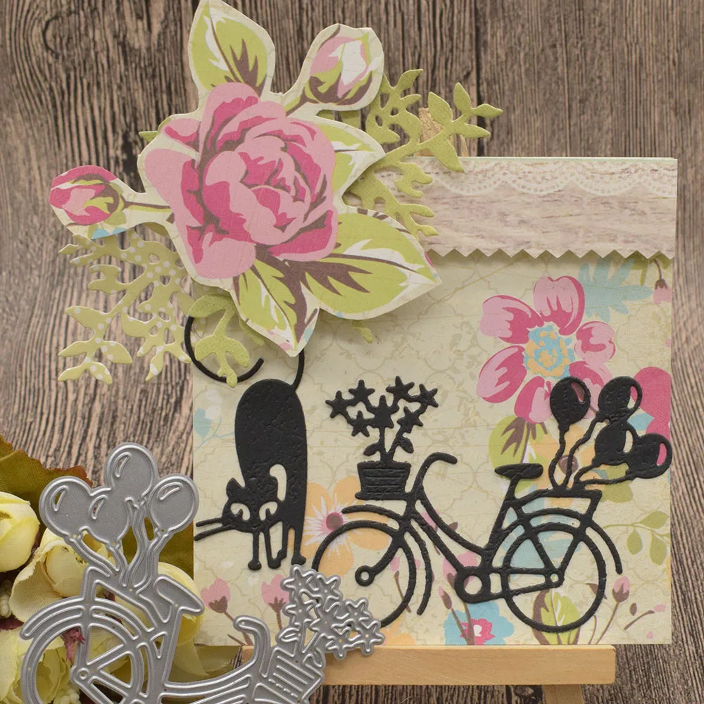 

Cat Bicycle Metal Cutting Dies For DIY Scrapbooking Paper Card Album Decoration Embossing Template Craft Dies