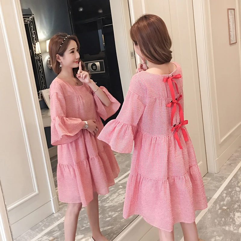 2019 Новое Брендовое летнее платье для беременных женские милые клетчатые платья