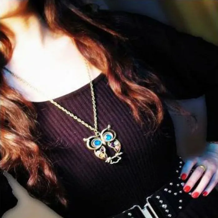 2018 Новая модная женская с кристаллами синяя сова длинная цепочка кулон свитер