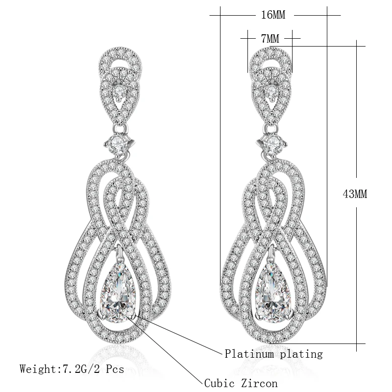 European style Long Earring 925 Sterling Silver Top Cubic Zircon Earings For Women Fashion Engagement Jewelry | Украшения и