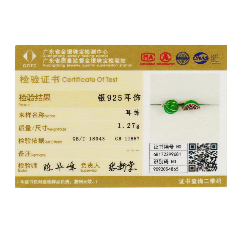 

WOSTU Hot Sale Real 100% 925 Sterling Silver Watermelon Stud Earring For Women Fine Jewelry Unique Gift CQE105