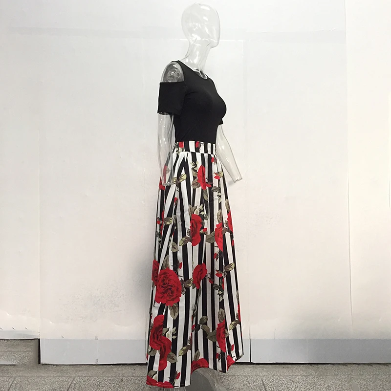 Летние женские макси длинные юбки с цветочным принтом черные топы Vestidos размера