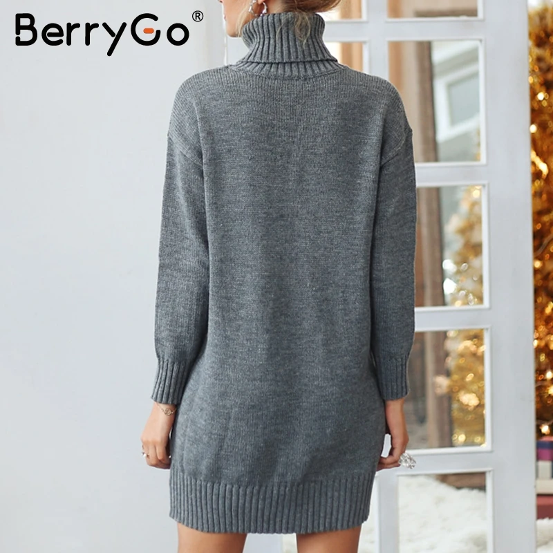 BerryGo элегантное женское платье свитер с высоким воротником из искусственного