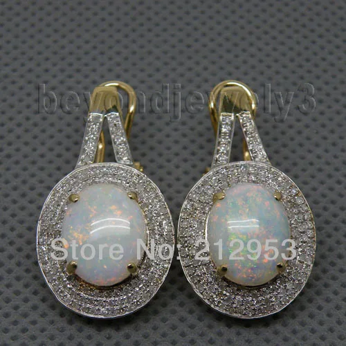 

New Vintage Oval 9x11mm Solid 14Kt Yellow Gold Opal Earrings,Gold Drop Earring For Women ER008