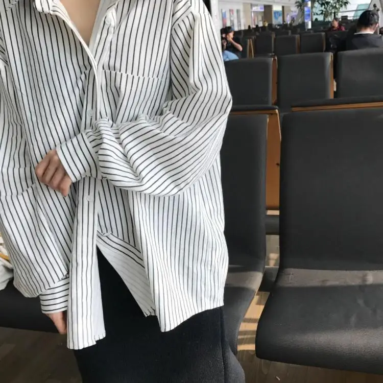 ZHISILAO Весна Ulzzang Blusas Feminina шикарные блузки размера плюс женские Топы Harajuku рубашки белые блузки рубашка оверсайз - Цвет: Черный