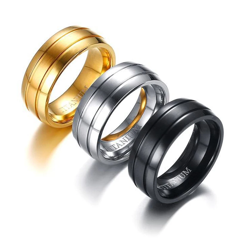 Литое титановое кольцо для мужчин цвета: черный золотистый Серебристый Цвет 8 мм