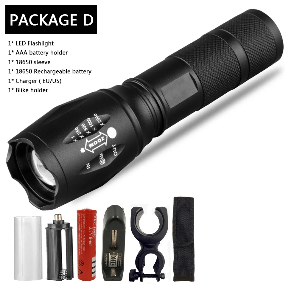 Led flashlight Ultra Bright torch V6 L2 T6 Camping light 5 switch Modes Zoomable Bicycle Light use 18650 battery - Испускаемый цвет: Option D