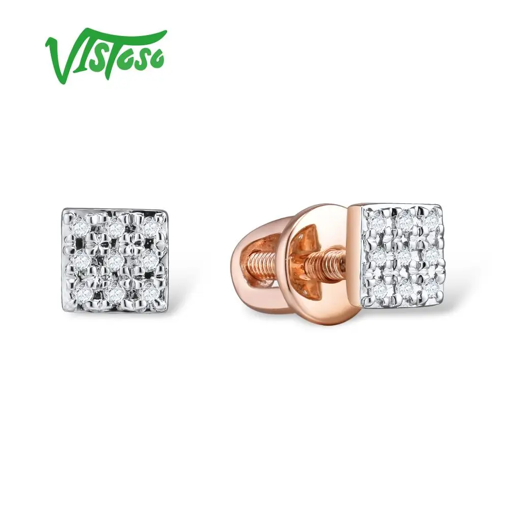 Серьги VISTOSO золотые для женщин 14 K 585 розовое золото сверкающие бриллианты изящные