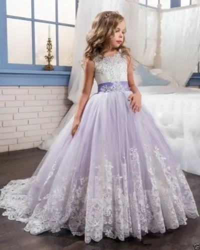 Wedding Occasion Flower Girl Dress Kids Brithday Party Lace Skirt Full Length With Bow Knot Princess Child | Свадьбы и торжества