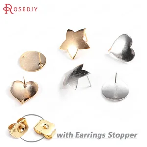 Круглые серьги-гвоздики из латуни 24 к с узором в форме звезды и сердца, комплектующие для украшений сделай сам, 10 шт.