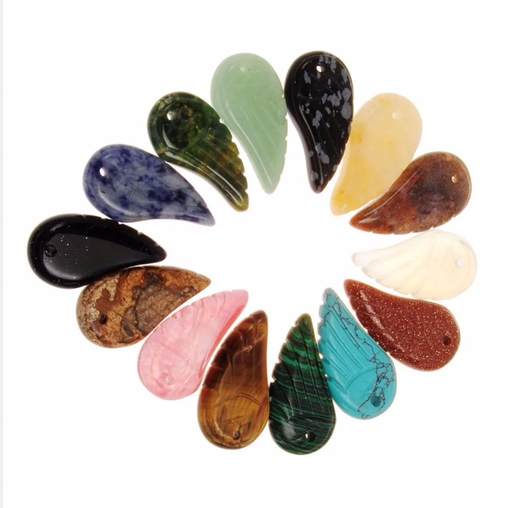 

1pc Natural Protect Stones Quartz Carved Feather Shaped Reiki Healing Crystals Pendants Diy Jewelry Making Accessories