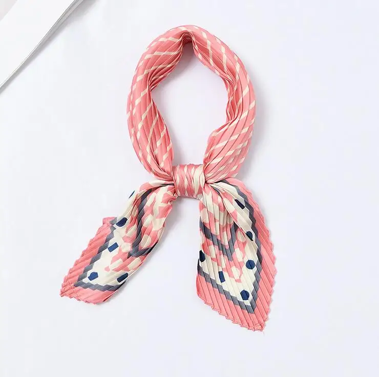 Розовый Yishine Dots в полоску принты женский Шелковый плиссированный шарф Crinkle Foulard маленькая Шея бандана крошка квадратный головной убор новое украшение - Цвет: Розовый