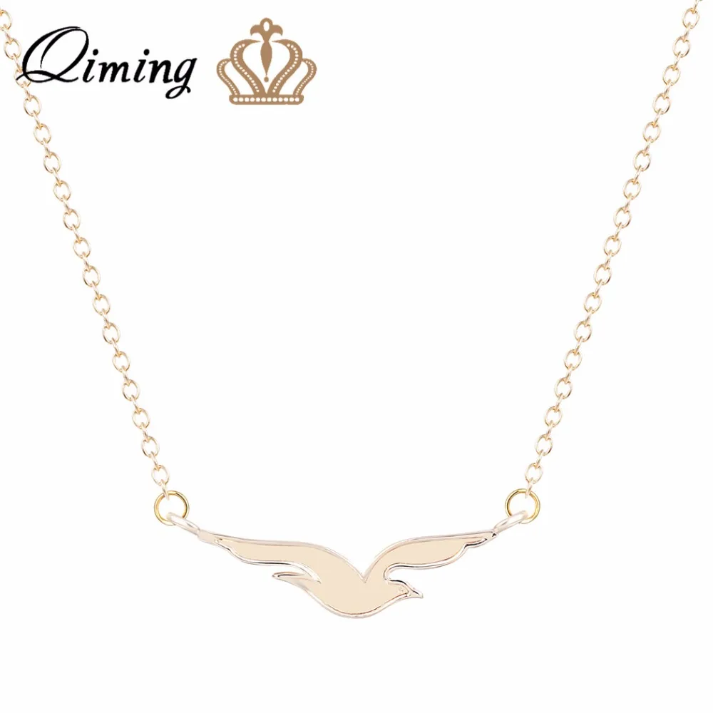

Модное золотое ожерелье QIMING в виде чайки для женщин, маленькое морское животное, уникальное Очаровательное ожерелье с подвеской в виде морс...