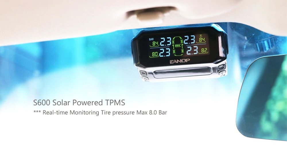 EANOP S600 на солнечных батареях USB TPMS автомобильный контроль давления в шинах сигнализация давление безопасный монитор 4 шт. внешние/внутренние датчики давления в шинах