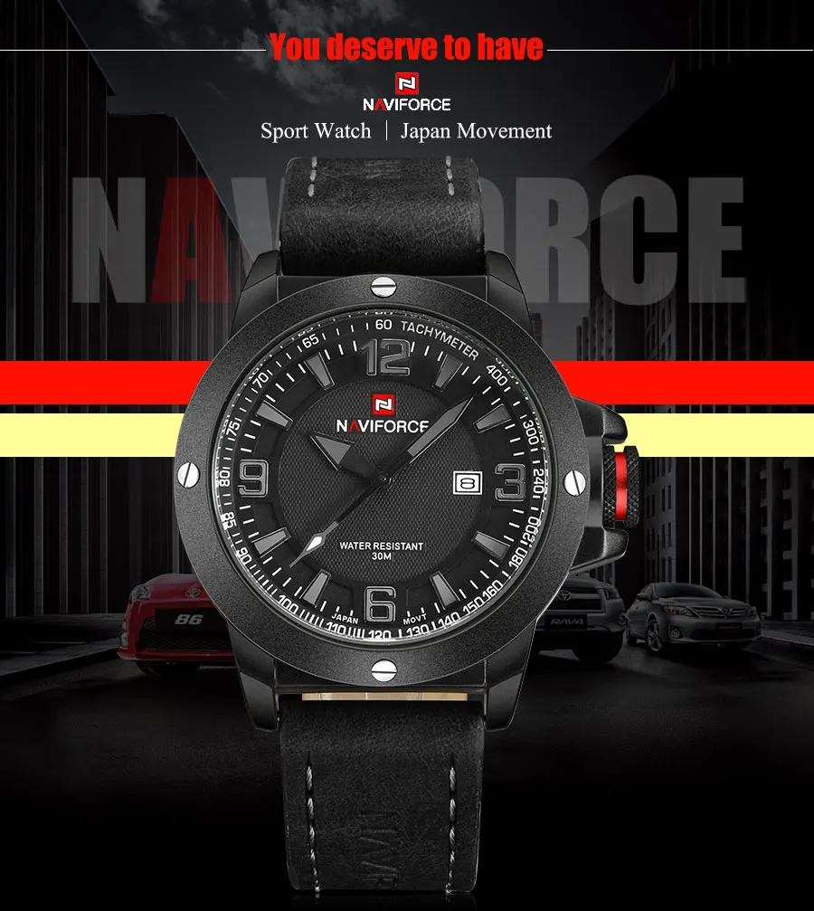 NAVIFORCE Китай Топ бренд спортивные часы для мужчин 30 м водонепроницаемый натуральная кожа Группа военные наручные часы Мужские часы Relogio Masculino