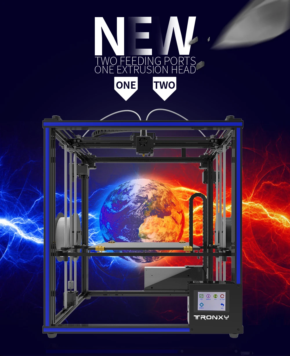 Новинка, Tronxy DIY 3d принтер, X5ST-2E, смешанный цвет, двойной порт подачи, 3d принтер, металлическая машина с горячей станиной