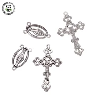 pandahall 10 sets alloy crucifix necklace pendant jesus cross charm oval rosary center sets for jewelry making