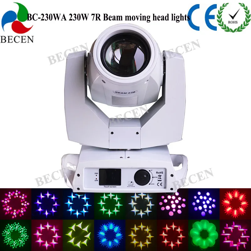 BECEN белый чехол 230w 7R луч DMX512 движущийся головной светильник 17Gobos сценический