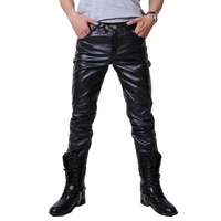 2016 hip hop mens leather pants faux leather pu material 3 colors motorcycle skinny faux leather casual pants
