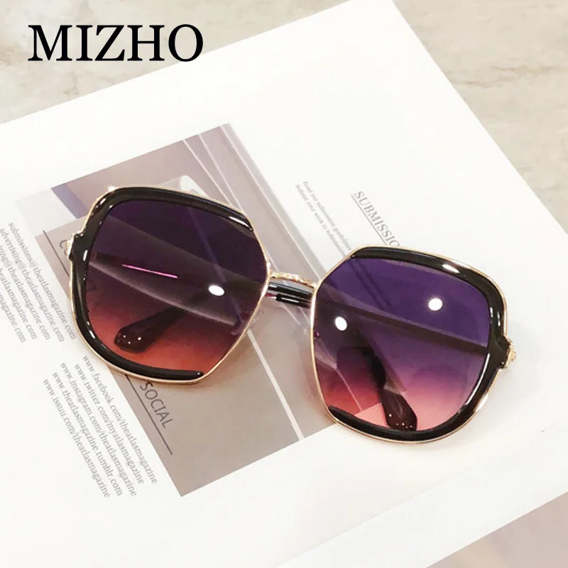 

MIZHO Metal Frame Big Eyewear Gradient Sunglasses Women Luxury Brand High Quality UV400 Champagne Hip Hop Sun Glasses Oval Mujer